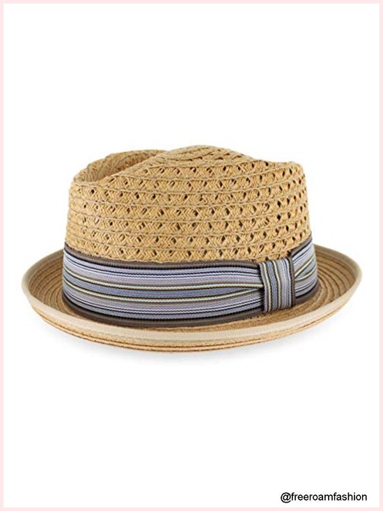 Straw Porkpie Vented Trilby Fedora Hat for Men Women